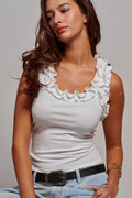 Ruffle Trim Racerback Tank | White