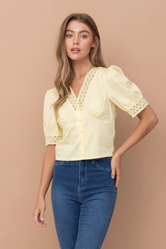 Lace Trim Puff Sleeve Blouse